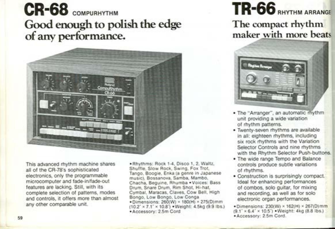 Roland catalogue: CR-68 beside TR-66